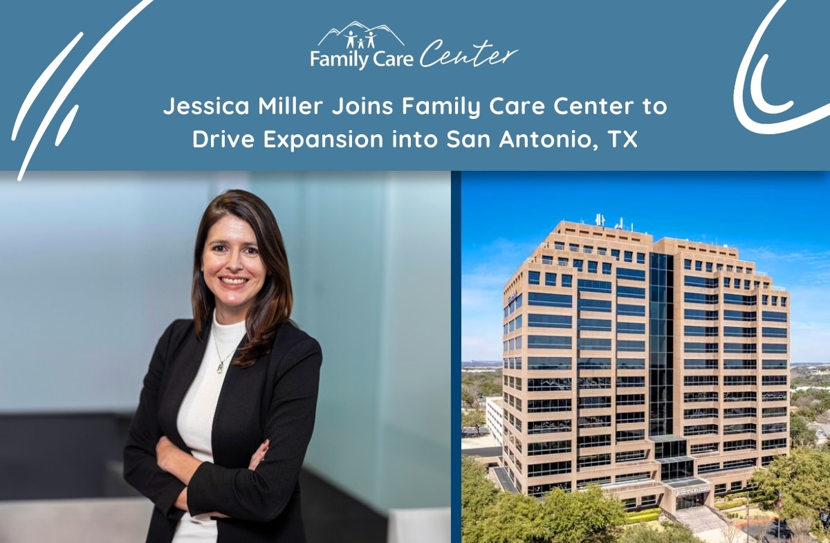 Photo of a woman named Jessica Miller next to the Family Care Center San Antonio building