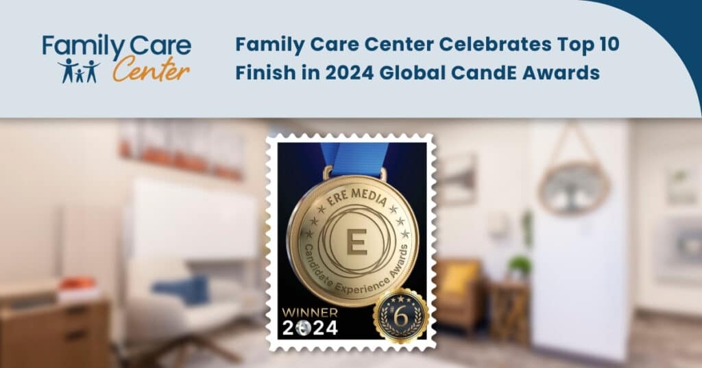 Image of Family Care Center's Top 10 award for ERE Media's CanE awards.