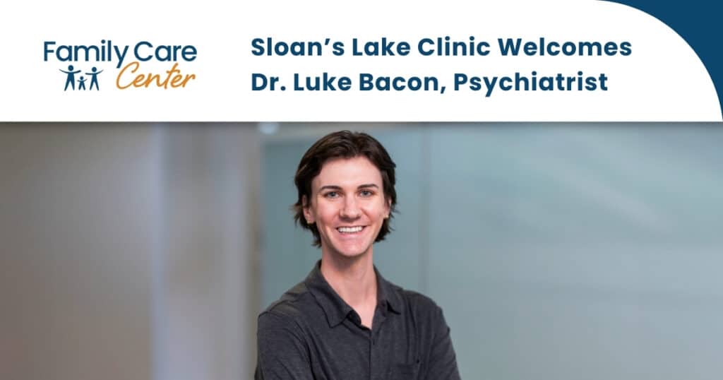 Headshot of Sloan's Lake psychiatrist Dr. Luke Bacon wearing a black shirt.