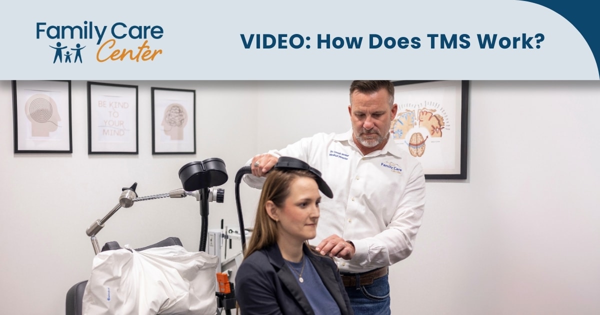 Dr. Charles Weber demonstrates how TMS works on a female patient