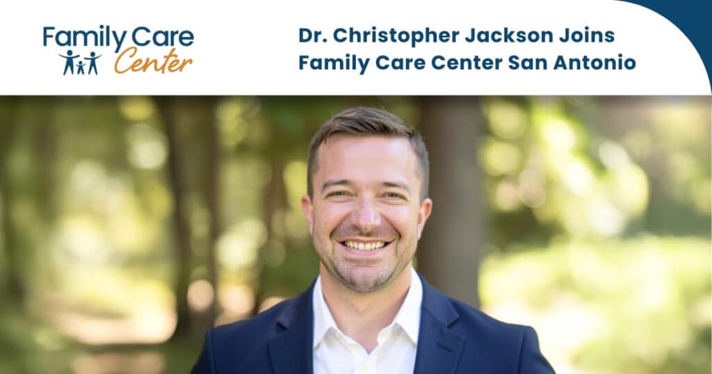 Headshot of Dr. Christopher Jackson the new Family Care Center psychiatrist in San Antonio out of the Stone Oak clinic.