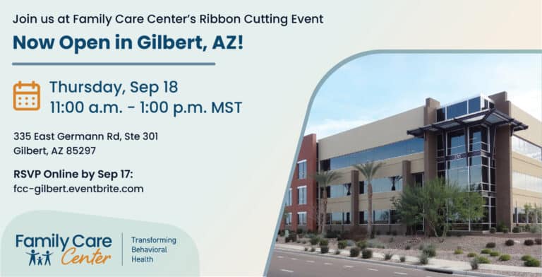 invitation for family care center ribbon cutting event in gilbert, az