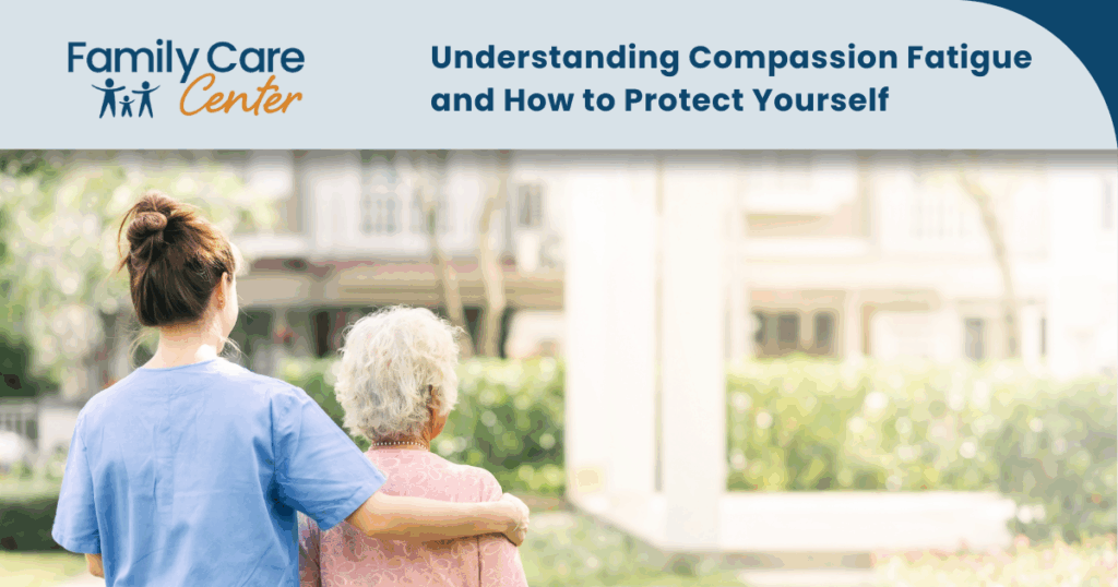 Caregiver and older adult walking toward a home