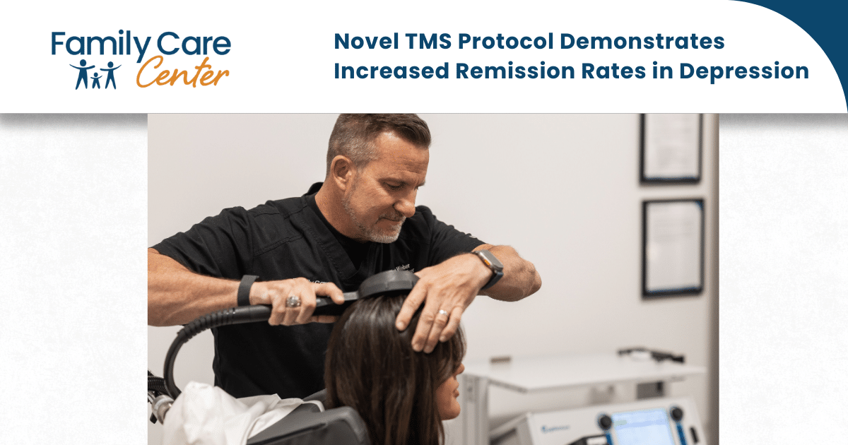 Dr. Chuck Weber delivers a novel TMS protocol to a patient during a treatment session.
