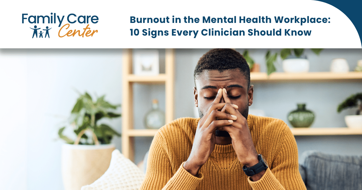 Photo of African American male clinician experiencing burnout in the mental health workplace.