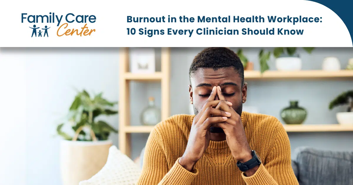 Photo of African American male clinician experiencing burnout in the mental health workplace.