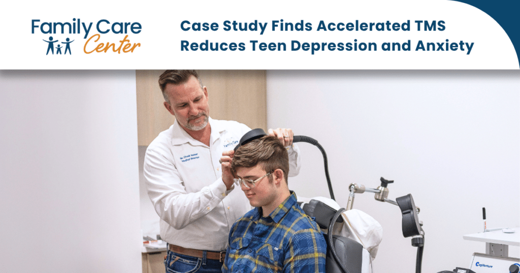 Dr. Chuck Weber performs accelerated TMS on a male teen patient with depression.