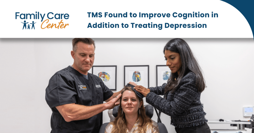 Psychiatrists perform TMS on a female patient